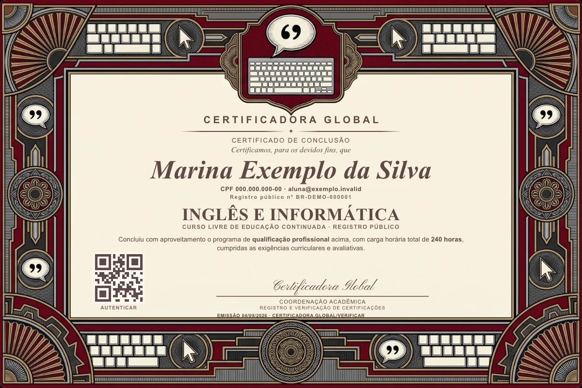 Capa do curso Inglês e Informática