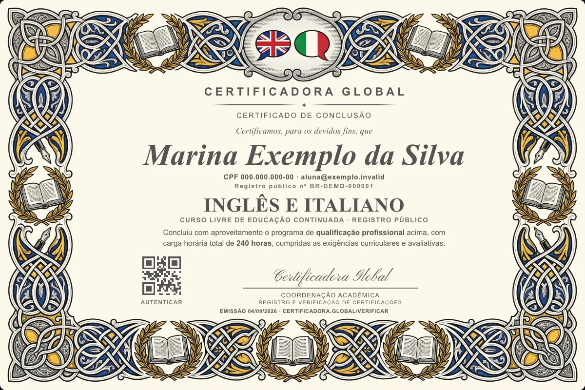 Capa do curso Inglês e Italiano