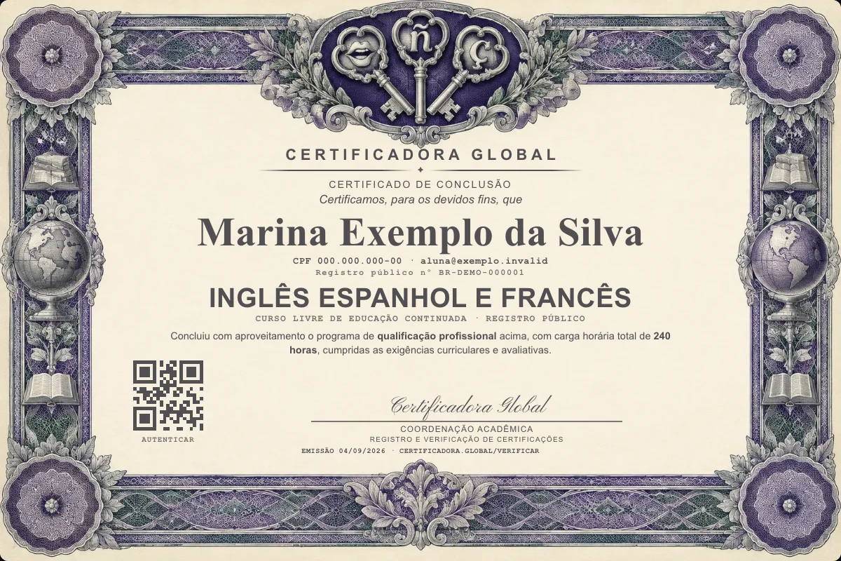 Capa do curso Inglês Espanhol e Francês