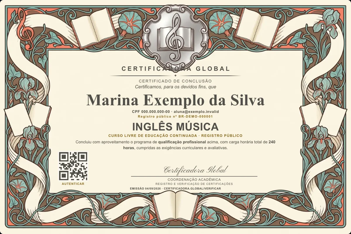 Capa do curso Inglês Música