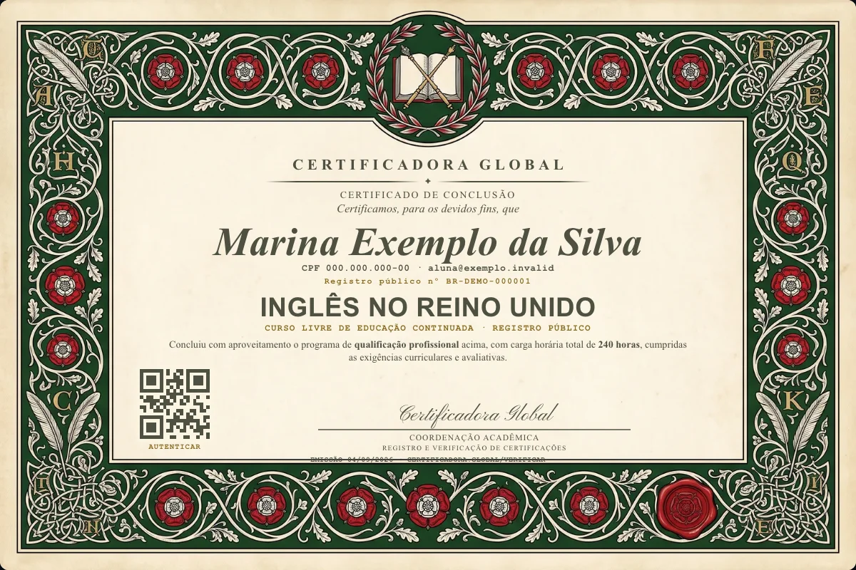 Capa do curso Inglês no Reino Unido