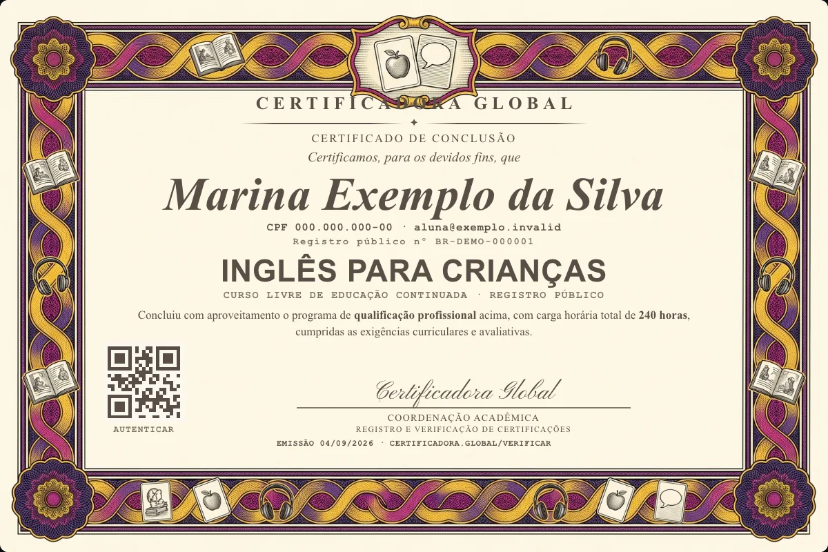 Capa do curso Inglês para Crianças