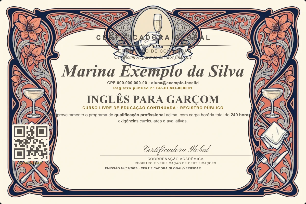 Capa do curso Inglês para Garçom