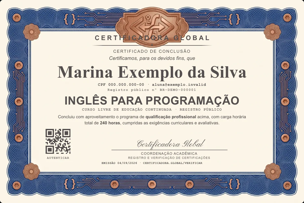 Capa do curso Inglês para Programação