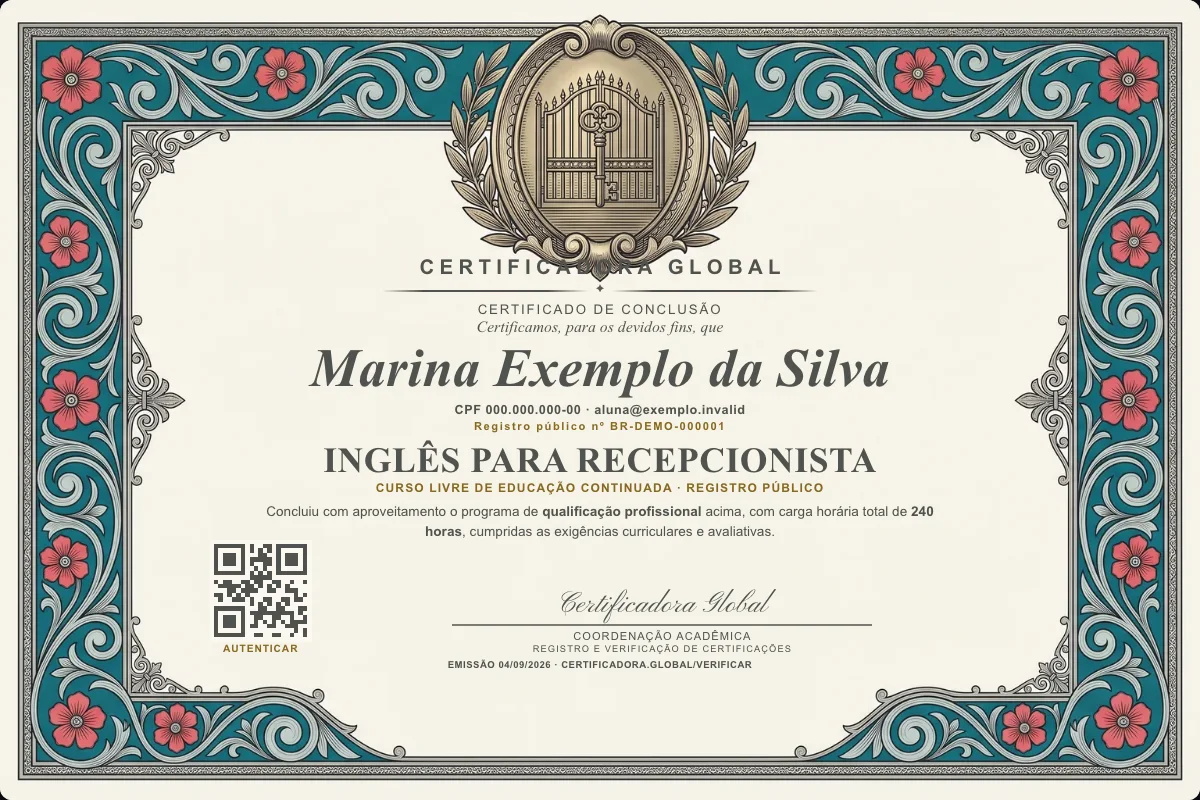 Capa do curso Inglês para Recepcionista
