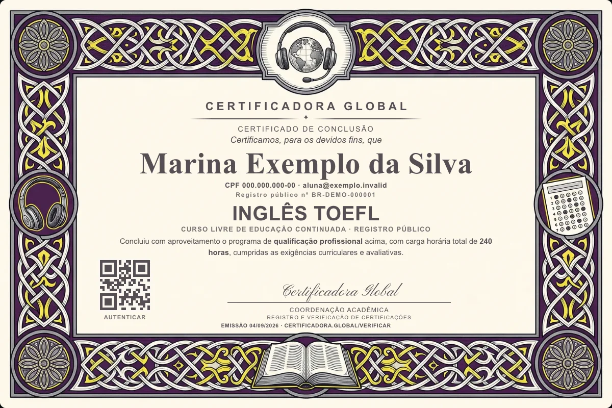 Capa do curso Inglês Toefl