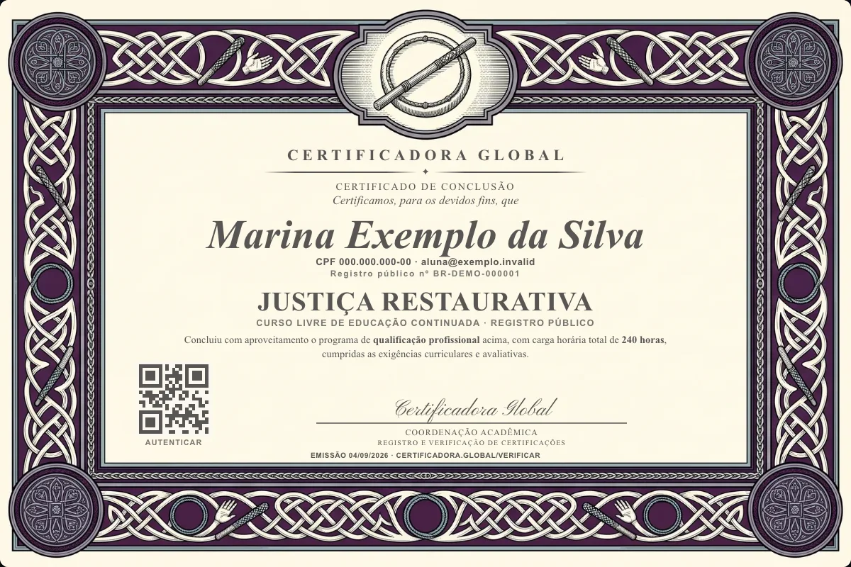 Capa do curso Justiça Restaurativa