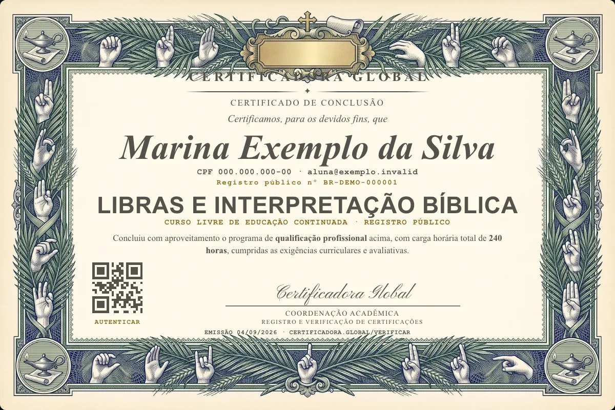 Capa do curso Libras e Interpretação Bíblica