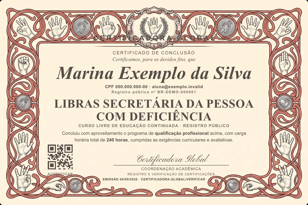 Capa do curso Libras Secretária da Pessoa com Deficiência