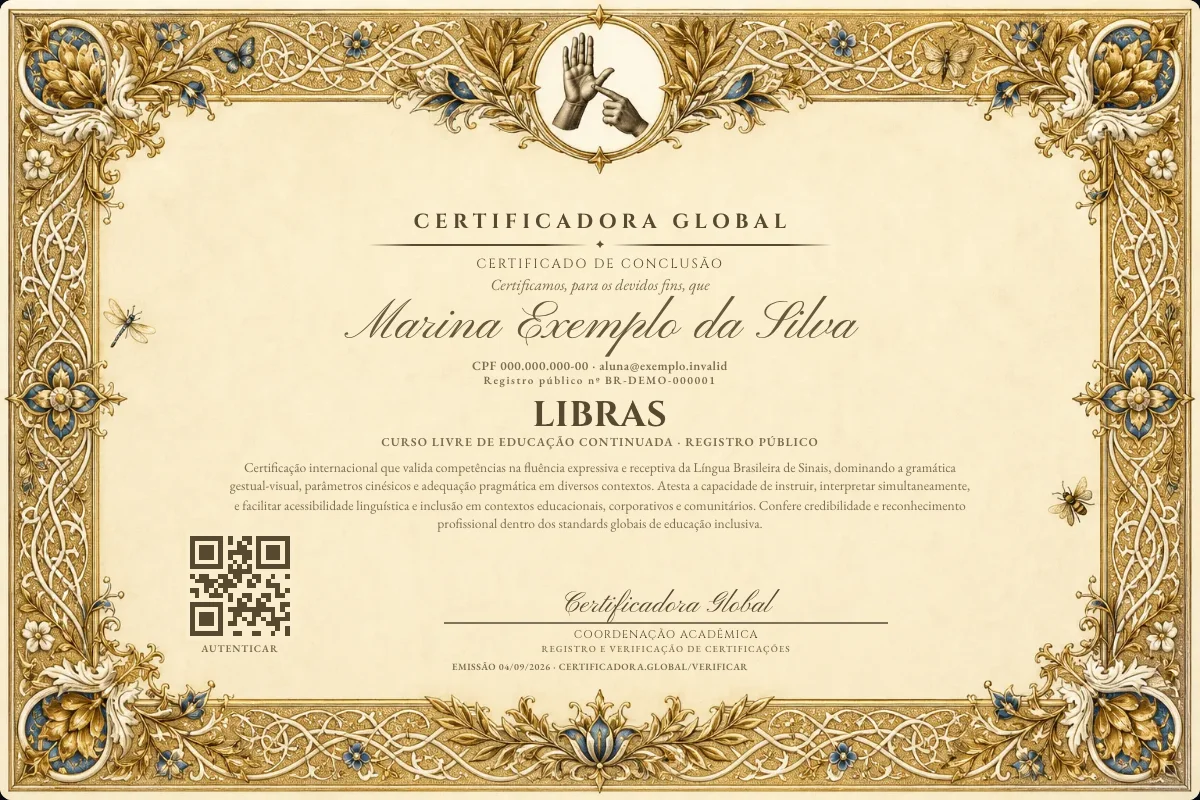 Certificado real do curso Libras