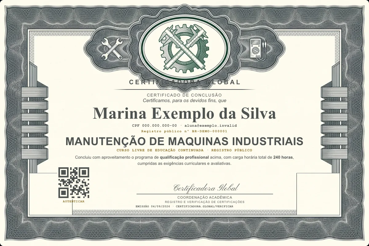 Capa do curso Manutenção de Maquinas Industriais