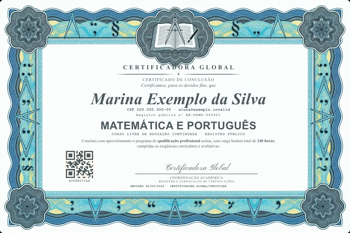 Capa do curso Matemática e Português