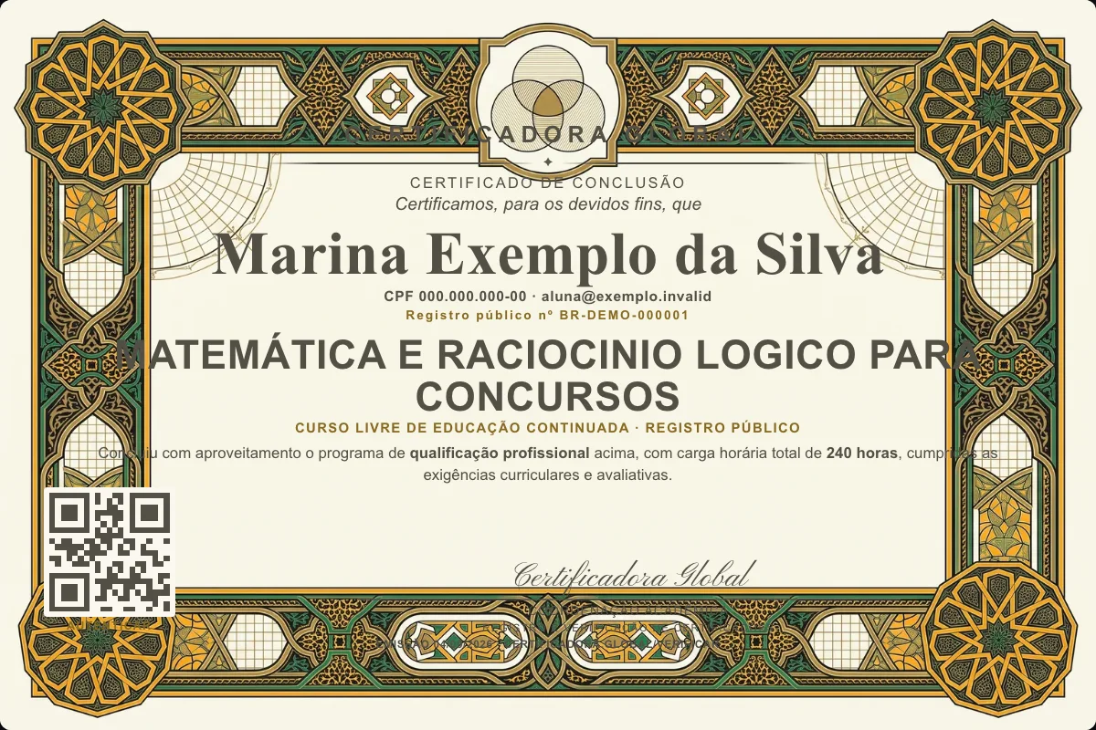 Capa do curso Matemática e Raciocinio Logico para Concursos