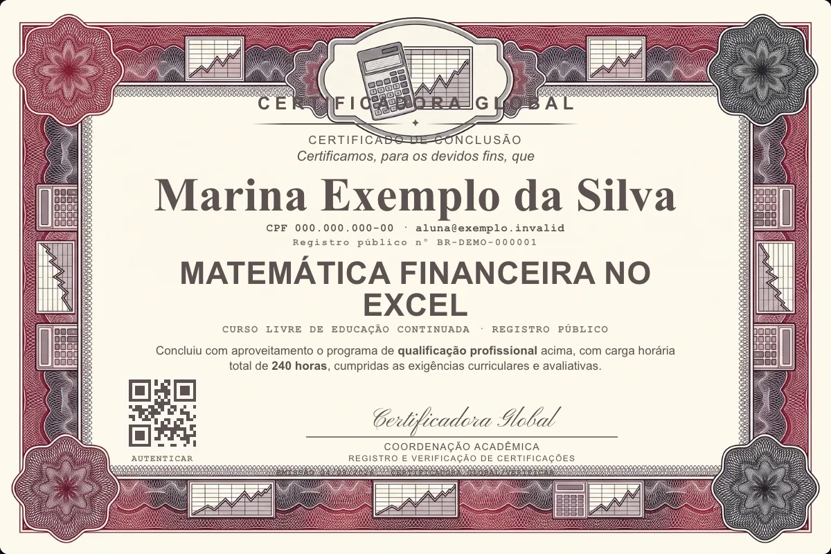 Capa do curso Matemática Financeira no Excel