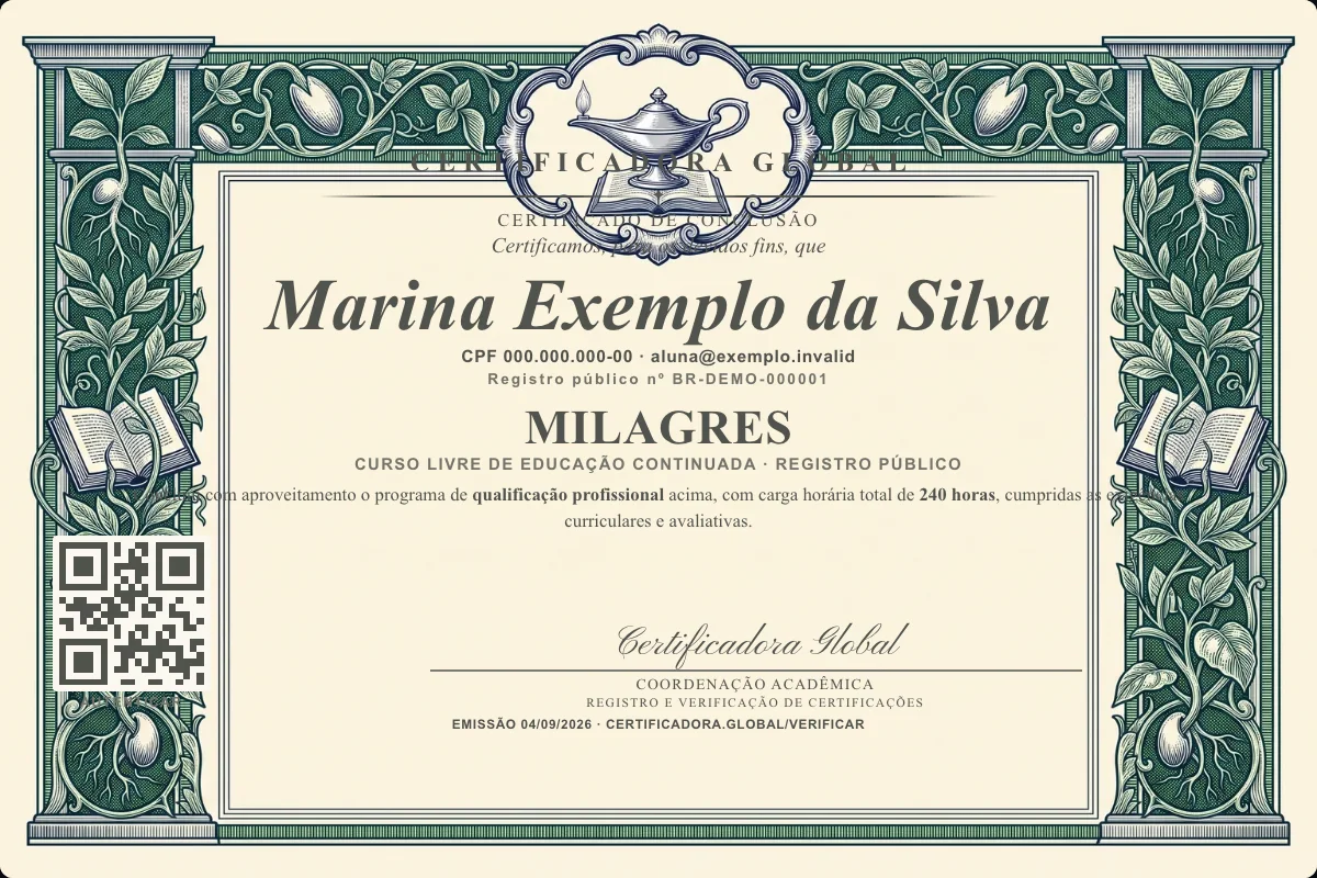 Capa do curso Milagres