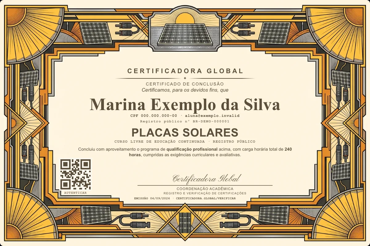 Capa do curso Placas Solares