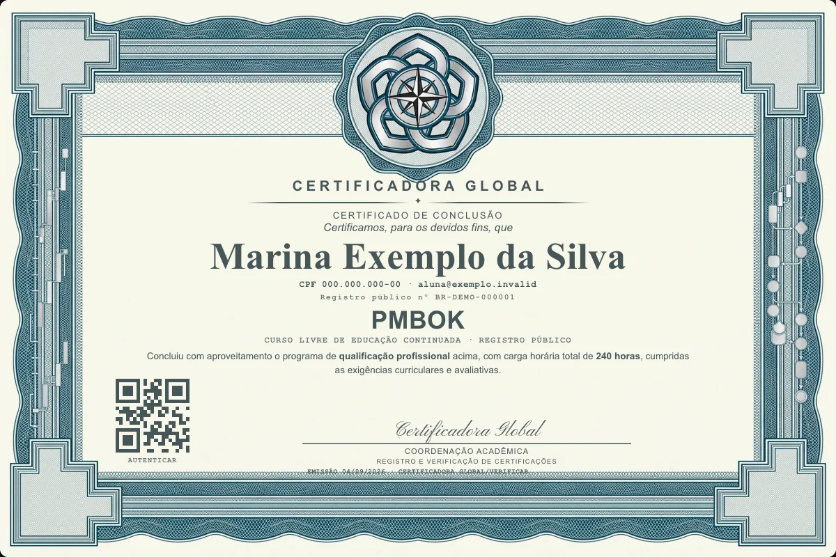Capa do curso Pmbok