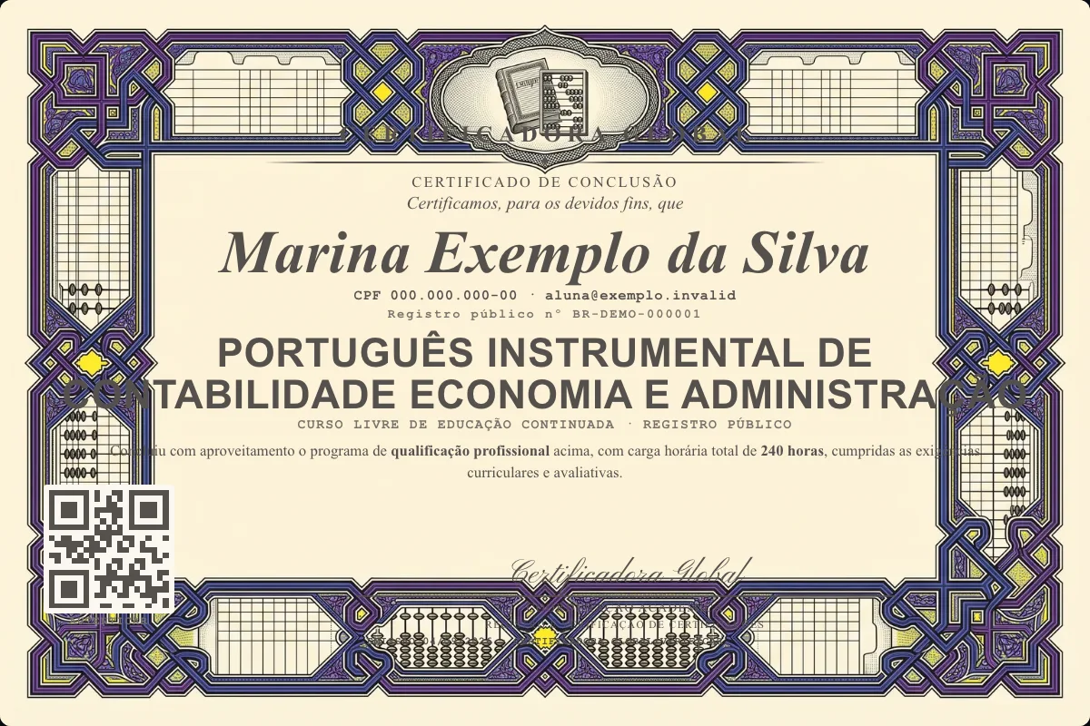 Capa do curso Português Instrumental de Contabilidade Economia e Administração