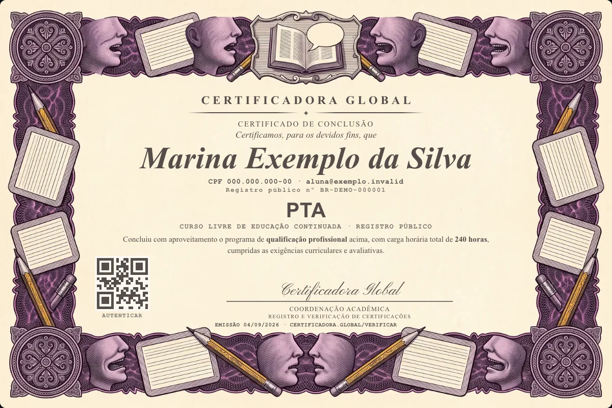 Capa do curso Pta