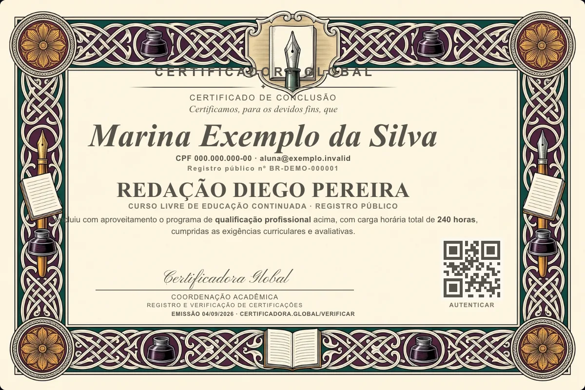 Capa do curso Redação Diego Pereira