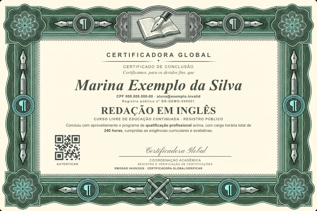 Capa do curso Redação em Inglês