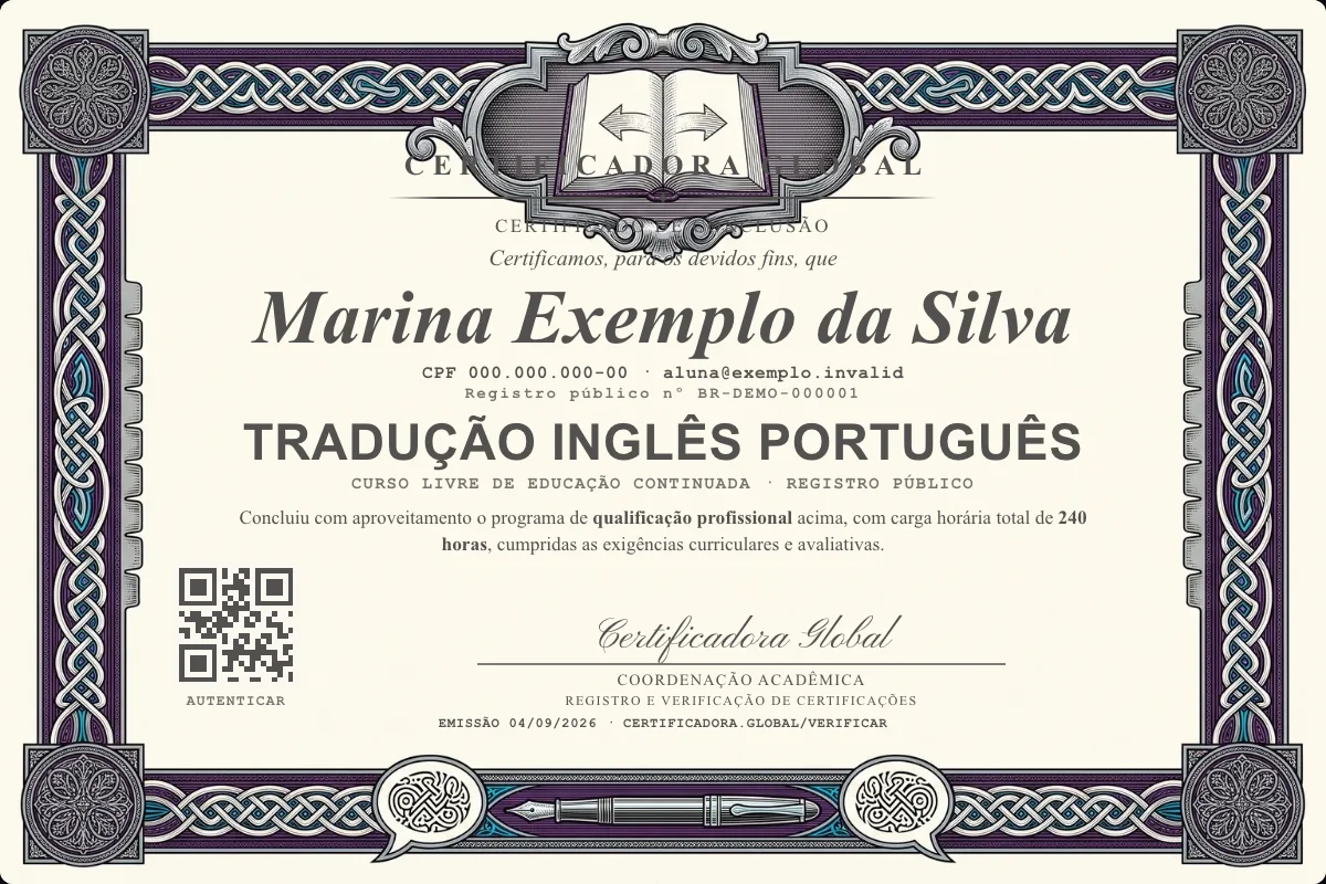 Capa do curso Tradução Inglês Português