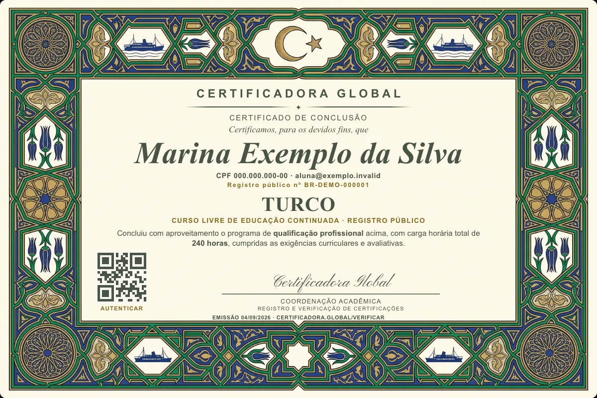Capa do curso Turco