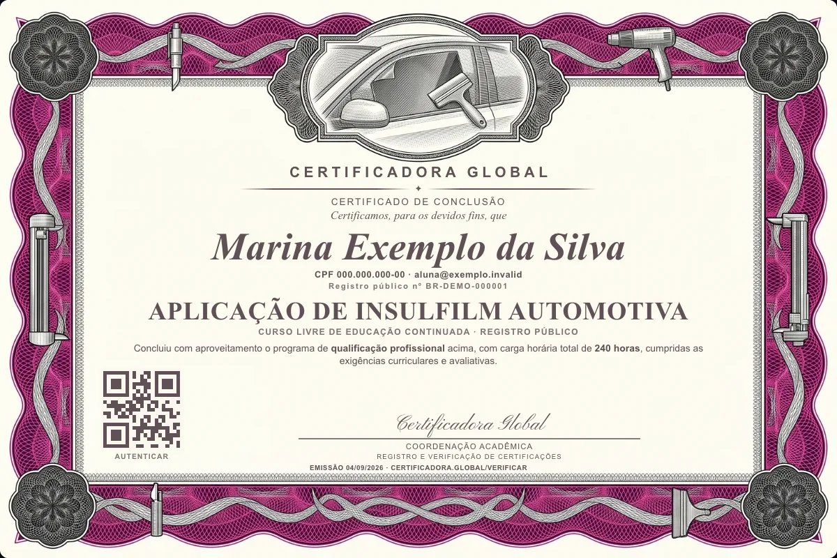 Capa do curso Aplicação de Insulfilm Automotiva