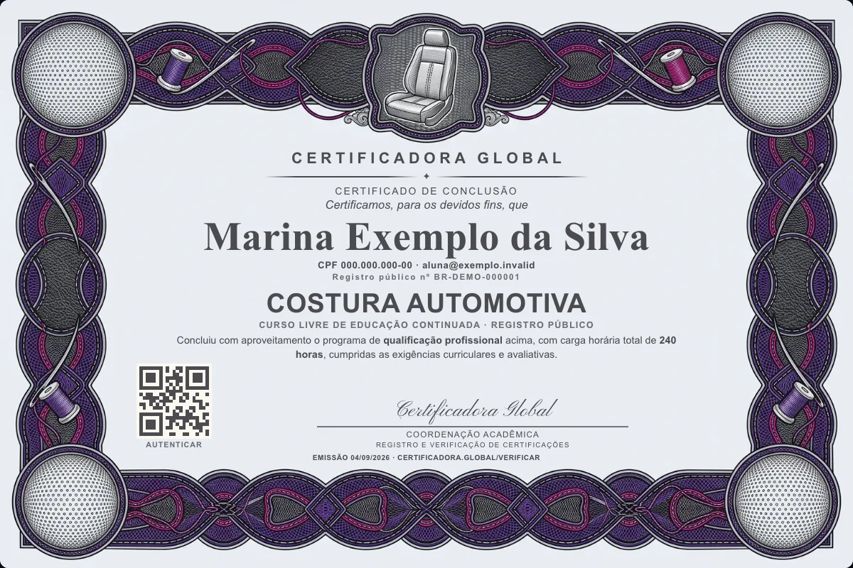 Capa do curso Costura Automotiva