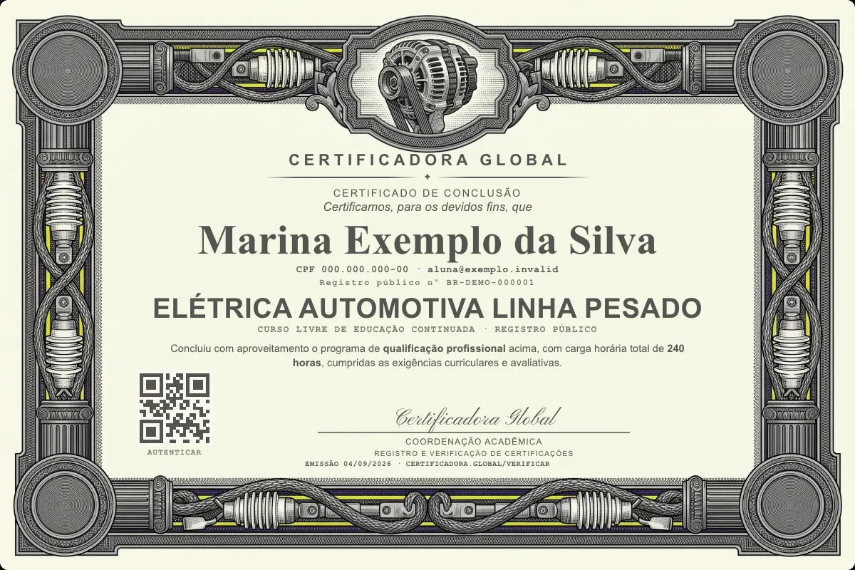 Capa do curso Elétrica Automotiva Linha Pesado