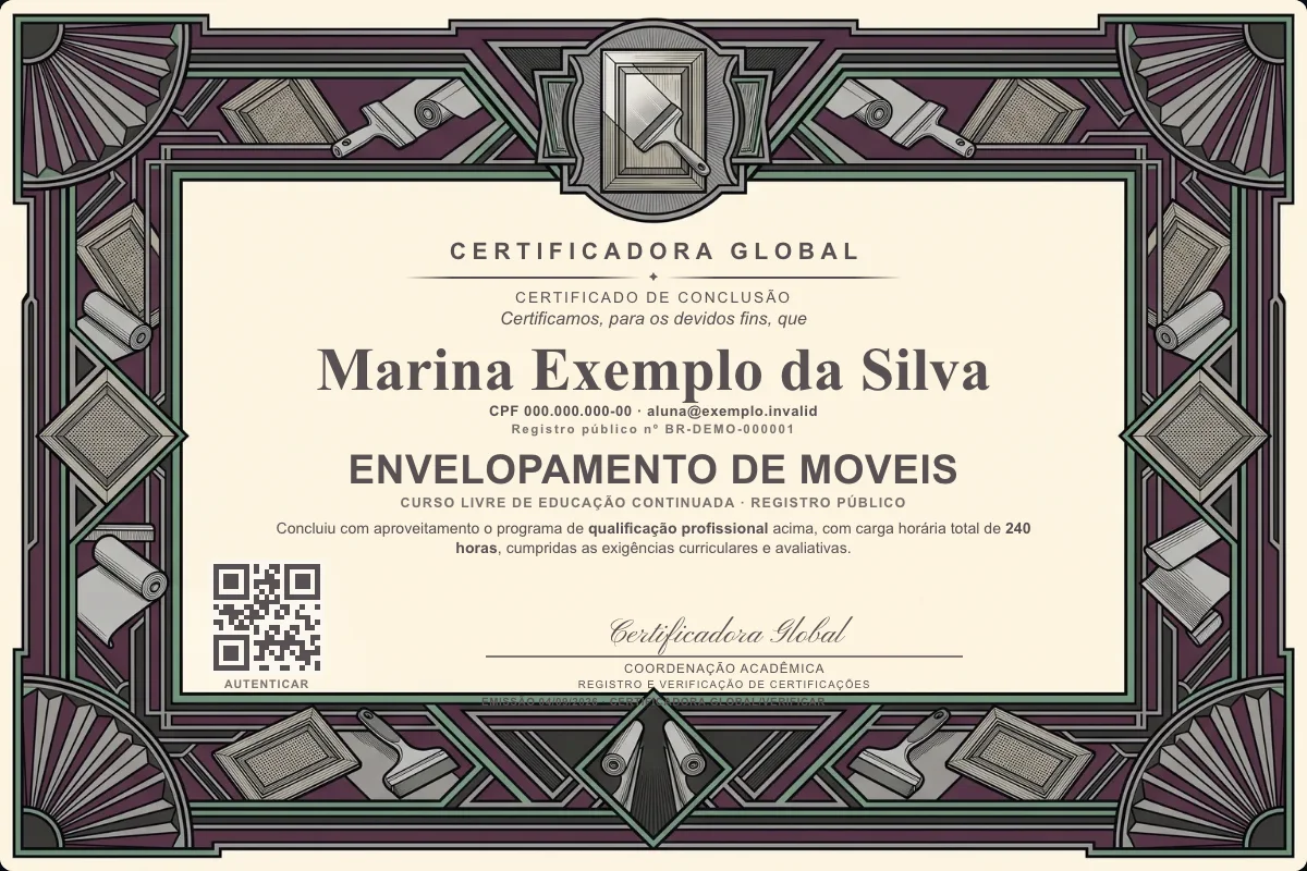 Capa do curso Envelopamento de Moveis