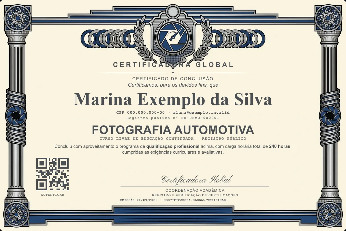 Capa do curso Fotografia Automotiva