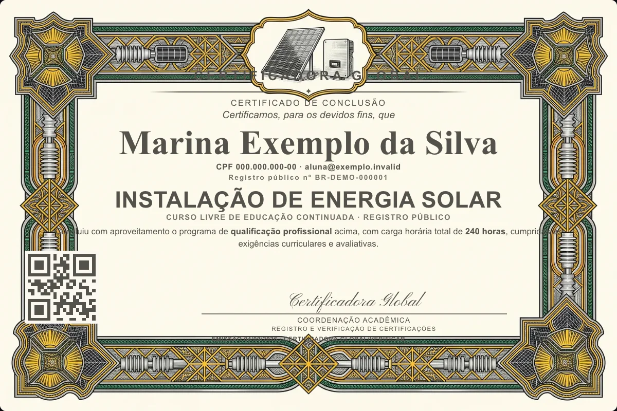Capa do curso Instalação de Energia Solar