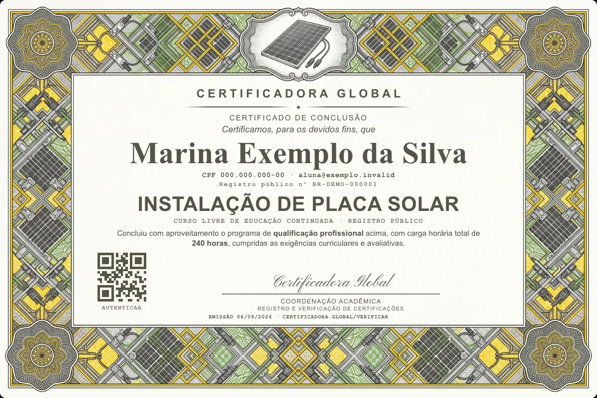 Capa do curso Instalação de Placa Solar