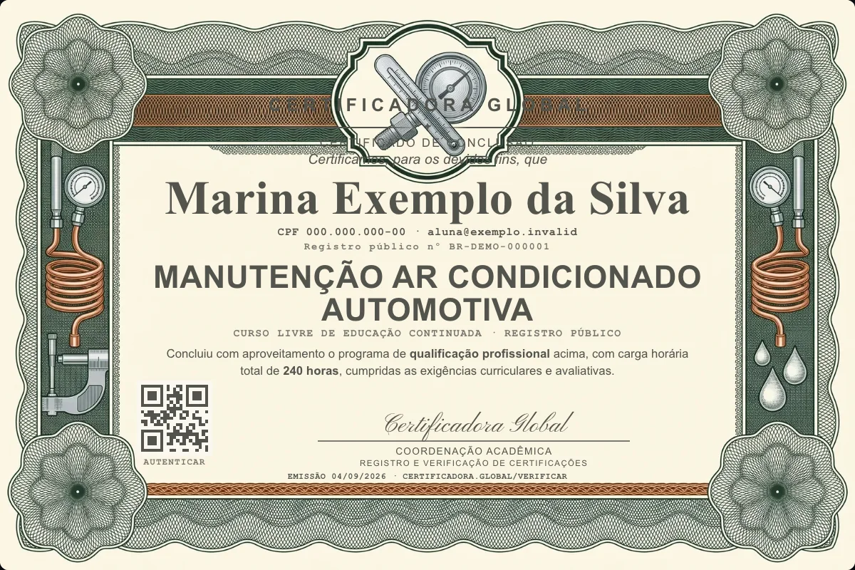 Capa do curso Manutenção Ar Condicionado Automotiva