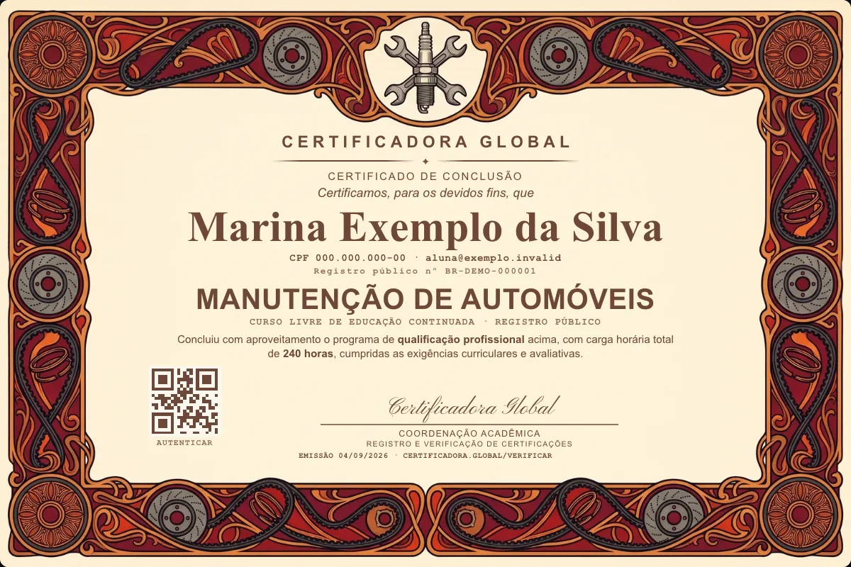 Capa do curso Manutenção de Automóveis