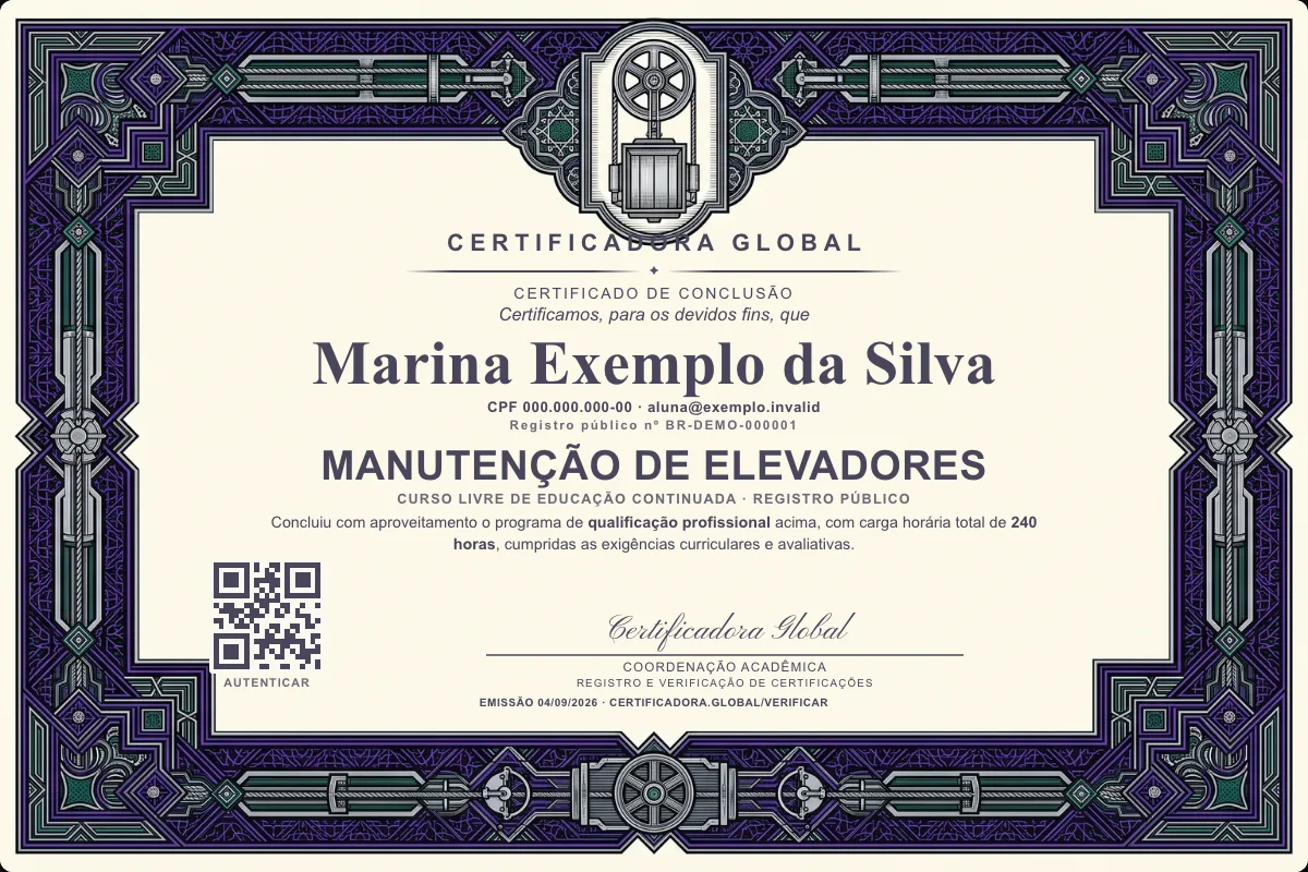 Capa do curso Manutenção de Elevadores
