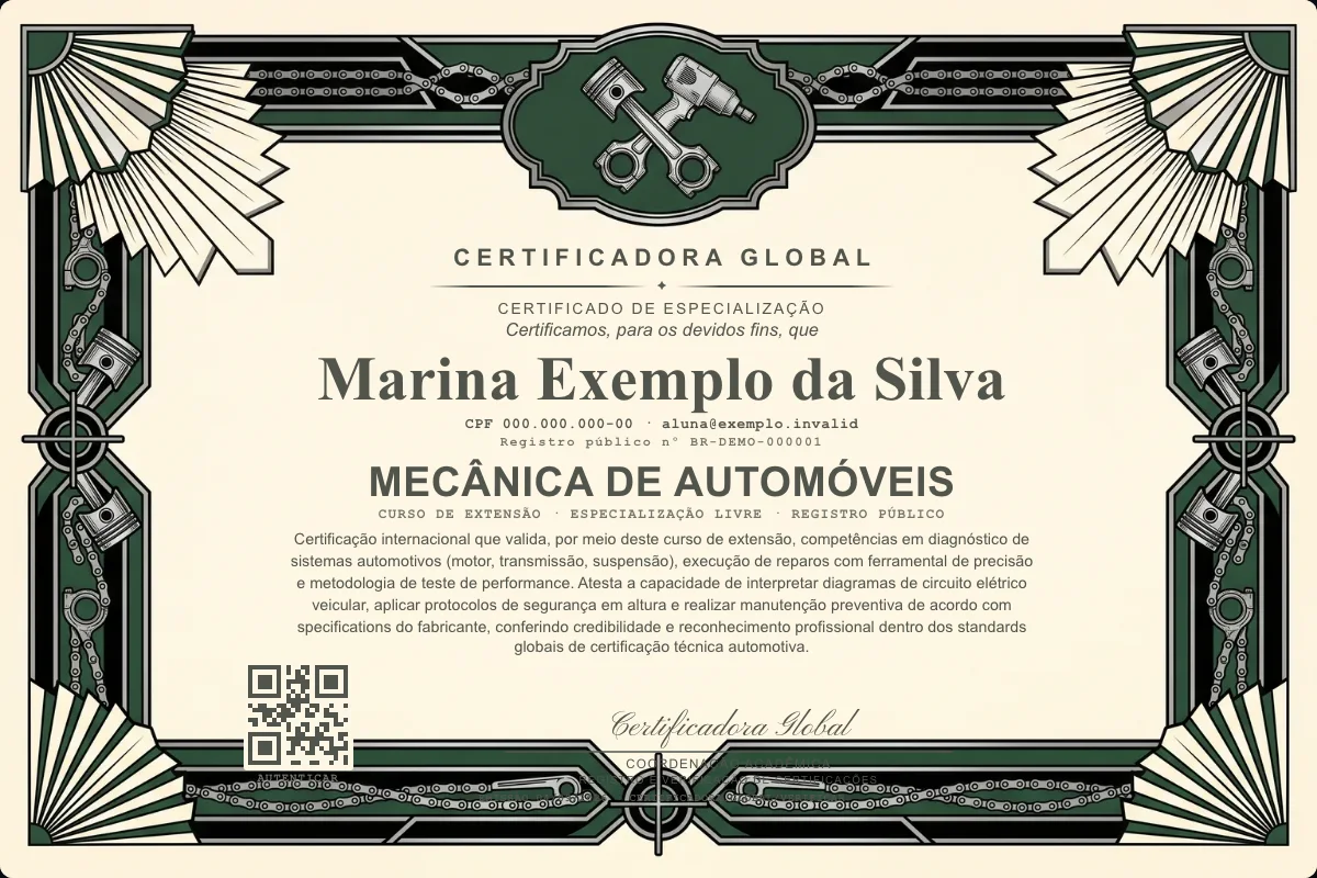 Capa do curso Mecânica de Automóveis