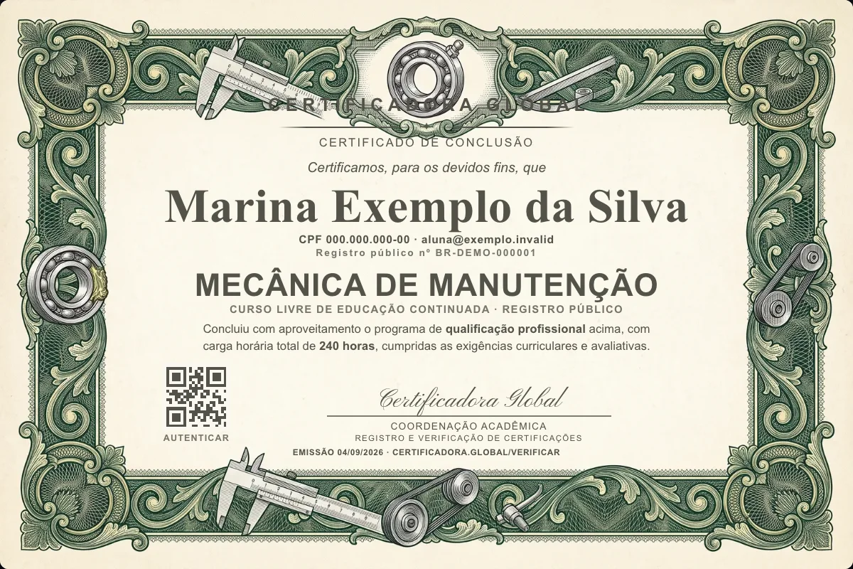 Capa do curso Mecânica de Manutenção