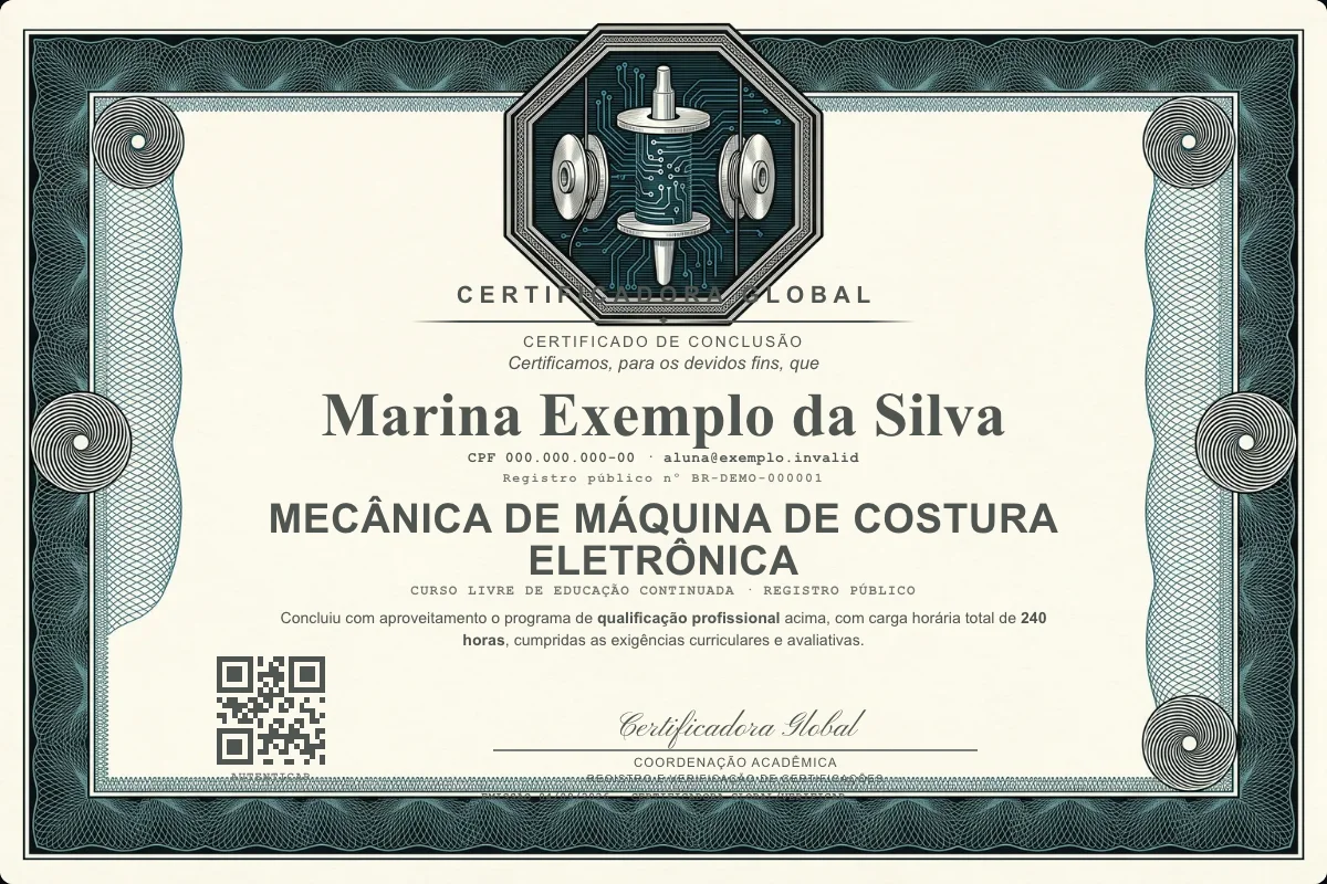 Capa do curso Mecânica de Máquina de Costura Eletrônica