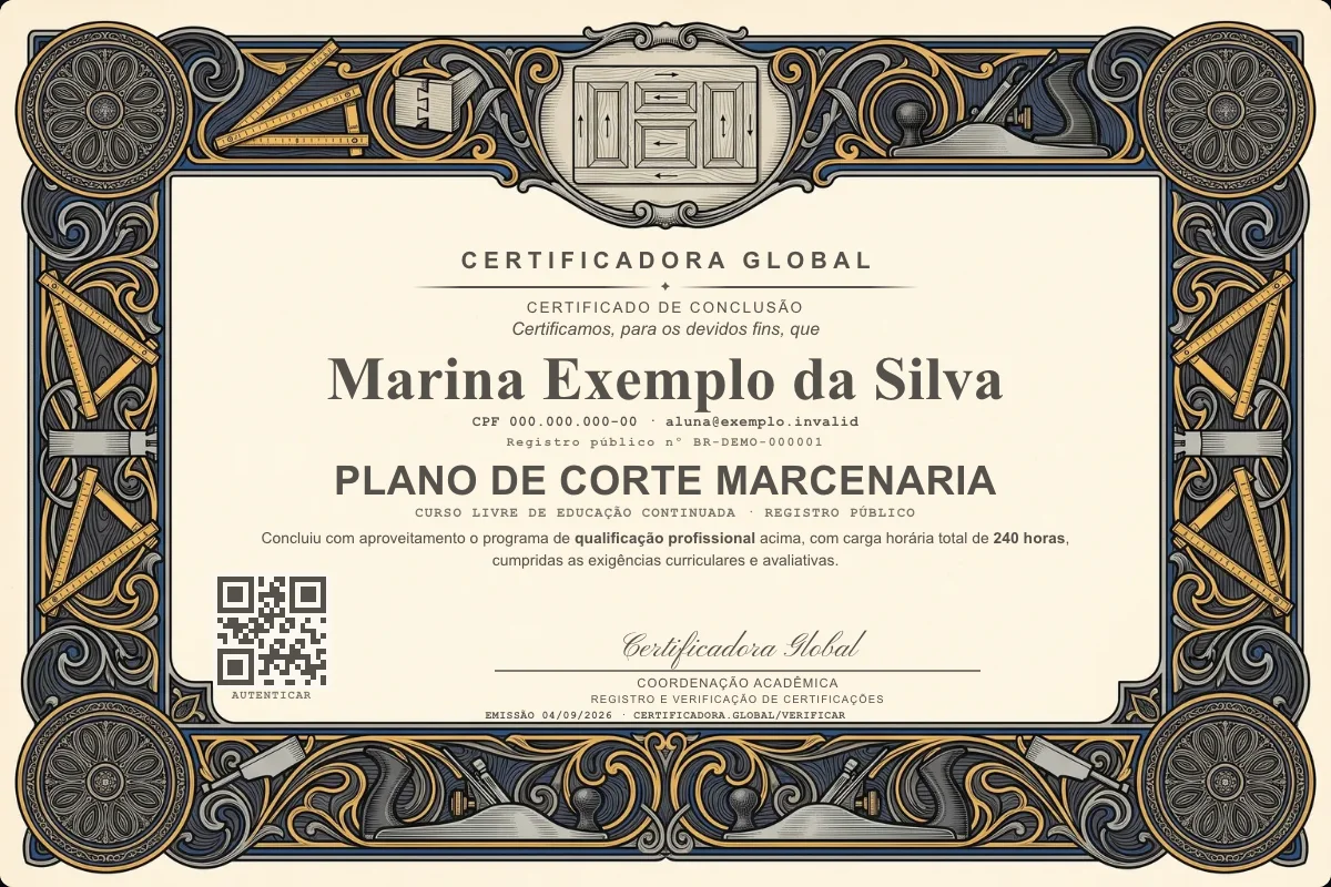 Capa do curso Plano de Corte Marcenaria