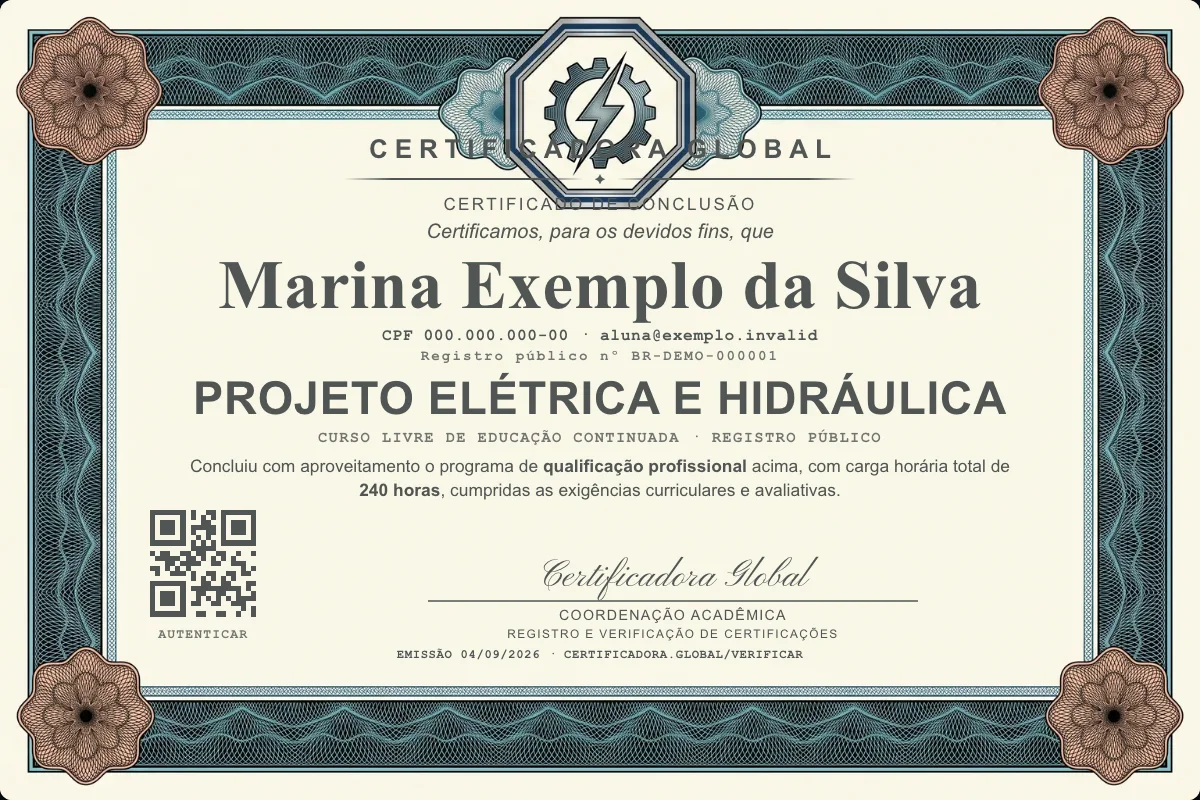 Capa do curso Projeto Elétrica e Hidráulica