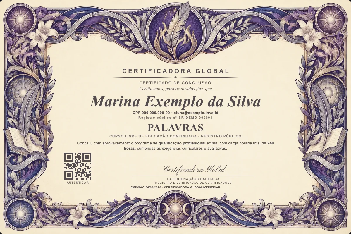 Capa do curso Palavras