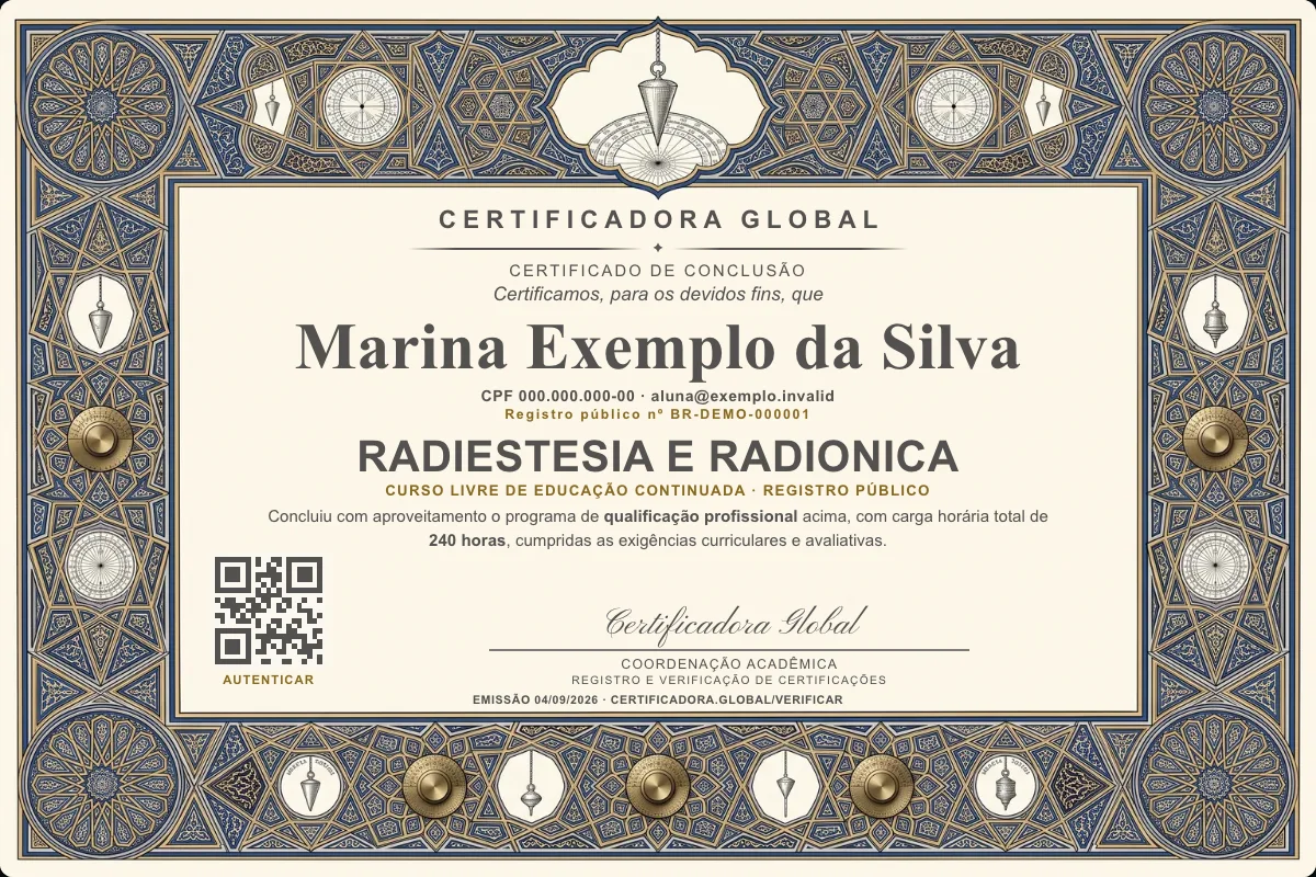 Capa do curso Radiestesia e Radionica