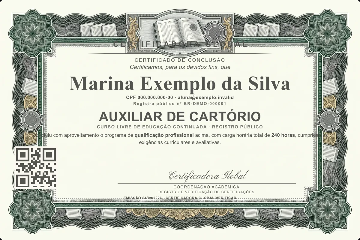 Capa do curso Auxiliar de Cartório