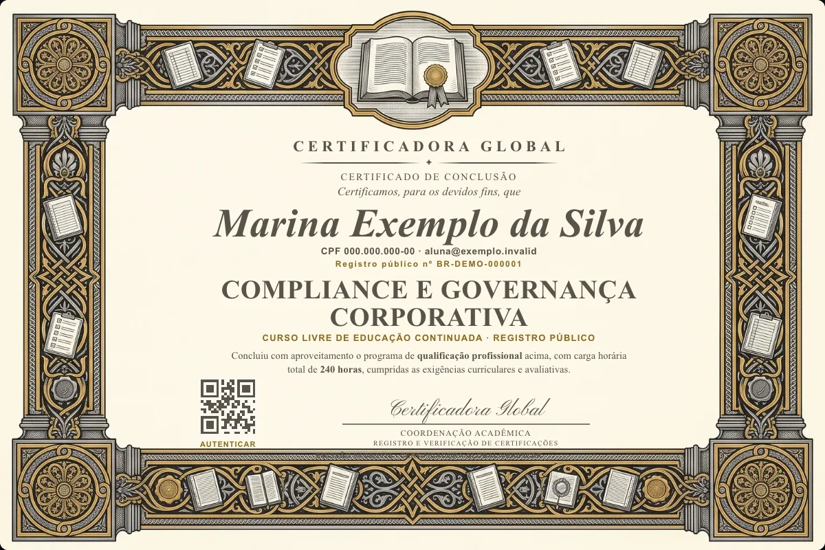 Capa do curso Compliance e Governança Corporativa