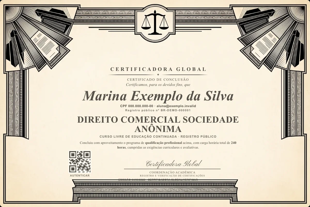 Capa do curso Direito Comercial Sociedade Anônima