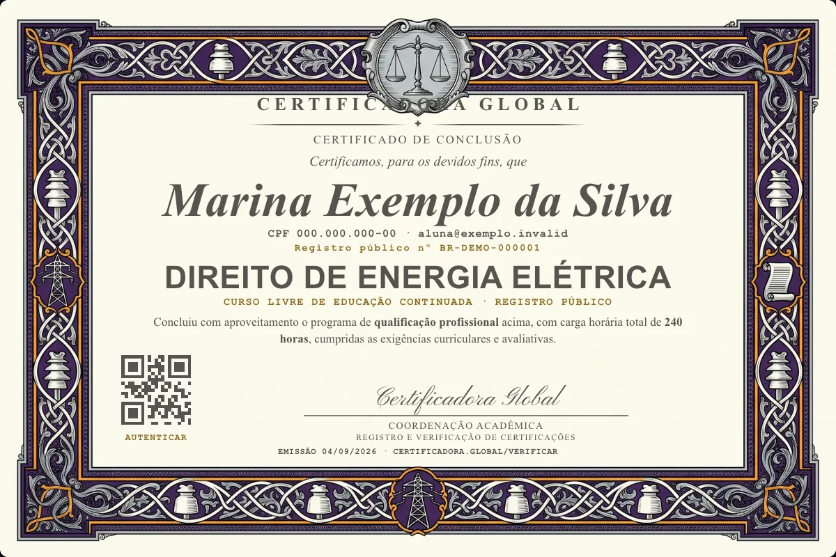 Capa do curso Direito de Energia Elétrica