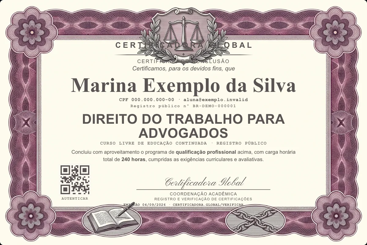 Capa do curso Direito do Trabalho para Advogados