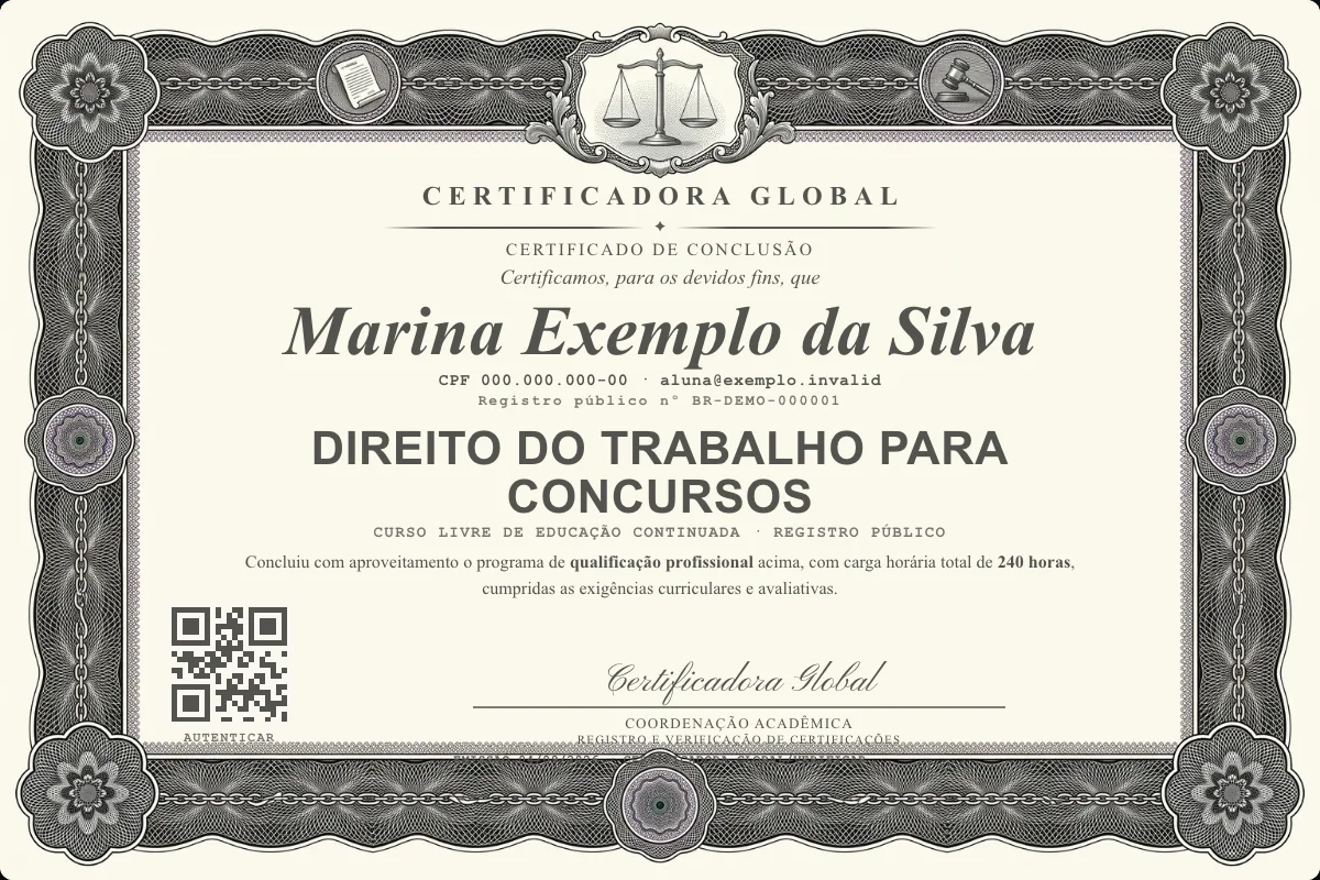 Capa do curso Direito do Trabalho para Concursos